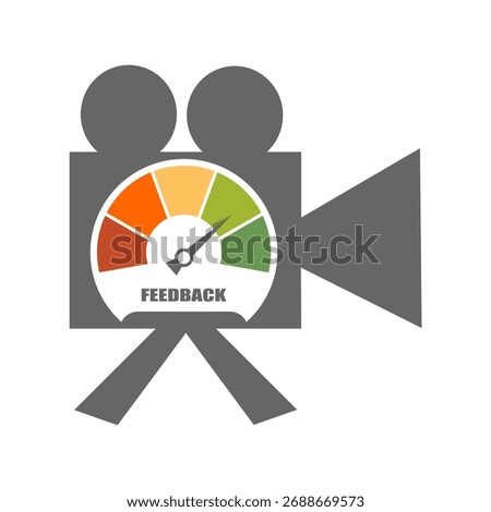 Cinema and movie feedback measuring scale with retro camera icon. Customer satisfaction and feedback for top quality review.