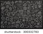 Cinema, movie, film doodles hand drawn chalkboard vector symbols and objects