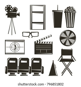 cinema movie film equipment set icons