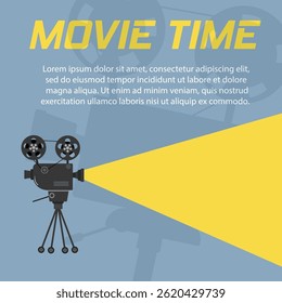 Cinema movie film projector reel old retro banner vector icon picture presentation video art entertainment operator theater equipment mechanical creative technology frame illustration printable