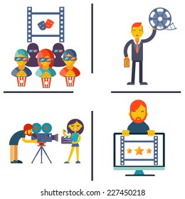 Cinema and Movie flat concept set modern trendy vector illustration