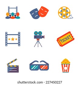 Cinema and Movie flat icon set modern trendy vector illustration