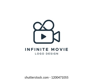 Cinema, Movie Icon Logo Design Template with Infinity Symbols.