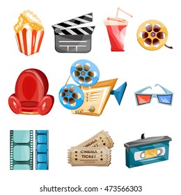 Cinema movie icons cartoon cinema hand drawn icon collection cinema and movie icon vector