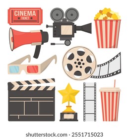 Cinema movie icons set. Flat design. Vector illustration.