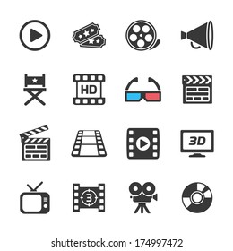 Cinema and movie icons white. Vector illustration