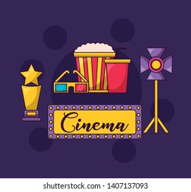 cinema movie light award food glasses vector illustration