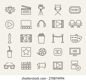 Cinema, movie line icons set, vector illustration