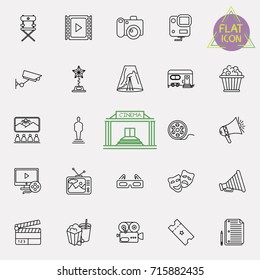 Cinema, movie line icons set, vector illustration