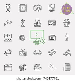 Cinema, movie line icons set, vector illustration