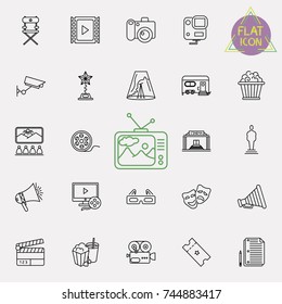 Cinema, movie line icons set, vector illustration