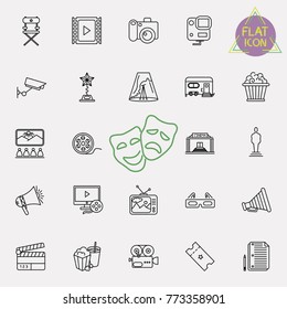 Cinema, movie line icons set, vector illustration