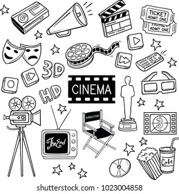 Cinema and movie object doodles.