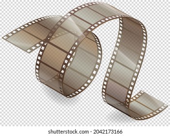 Plantilla de tiras de película de cine y fotografía de 35 mm, elemento plano vectorial en estilo vintage. Icono aislado de tiras de cine con película grabada en cinta, rollo de fotos retro de cinematografía con cuadros