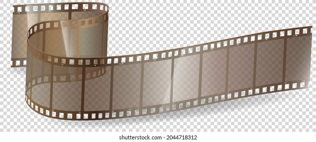 Cinema movie and photography 35 mm film strip template, vector flat element in vintage style. Cinema strip isolated icon with recorded film on tape, cinematography retro photo roll with frames