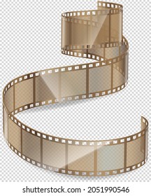 Cinema movie and photography 35 mm film strip template, vector flat element in vintage style. Cinema strip isolated icon with recorded film on tape, cinematography retro photo roll with frames