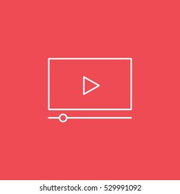 Cinema Movie Player Line Icon On Red Background