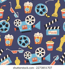 Kinofilm Popcorn nahtloses Muster Hintergrund-Konzept. Vektorgrafik-Design-Illustrationselement