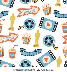 Cinema movie popcorn seamless pattern background concept. Vector graphic design illustration element