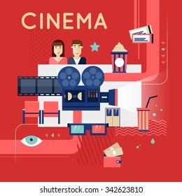 Cinema movie poster concept. Flat design vector illustration.