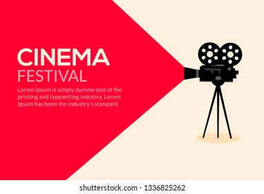 Cinema movie poster design. Vector film camera background retro brochure cinema illustration.