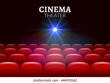 Cinema movie red seats interior. Premiere showtime cinema theater background.