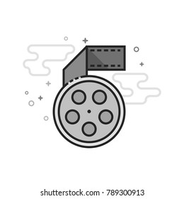 Cinema movie reel icon in flat outlined grayscale style. Vector illustration.