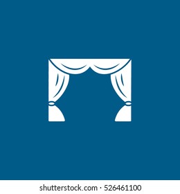 Cinema Movie Screen Blinds Flat Icon On Blue Background