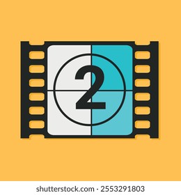 Cinema movie screen countdown icon. Retro cinema movie timer counter. Vector illustration