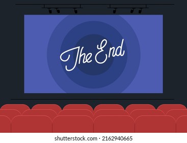 A cinema movie screen with The End sign on it, art and entertainment