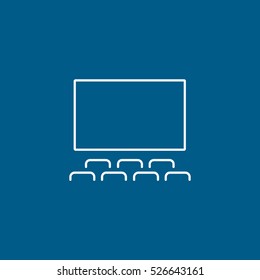 Cinema Movie Screen Line Icon On Blue Background