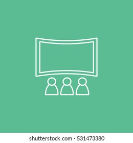 Cinema Movie Screen Line Icon On Green Background