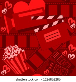 Cinema and movie.Red seamless pattern for web design or print. Vector illustration