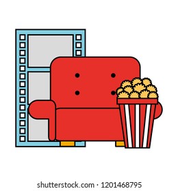 cinema movie sofa popcorn and reel strip