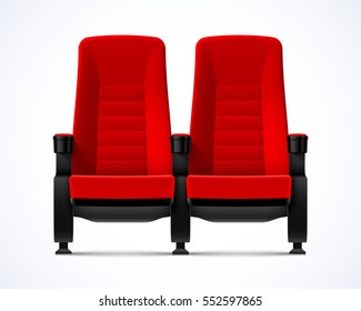 Cinema movie theater red comfortable chairs, vector illustration