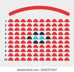 Cinema movie theater reservation scheme isolated on transparent background. Cinema seats booking online. Vector illustration