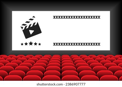 Cinema movie theater with screen and red seat, vector illustration