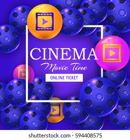 Cinema, Movie Theme Bubbles with Geometric Frame Vector Background