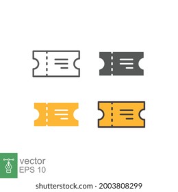 Cinema or Movie Ticket symbol for entry and entrance permission. Yellow Festival coupon or voucher admission icon for logo, symbol, Apps, website. vector illustration Design on white background. EPS10