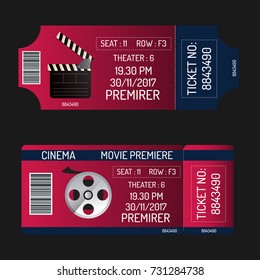 Cinema movie Ticket. tamplate invitation event or voucher design card vector on dark background