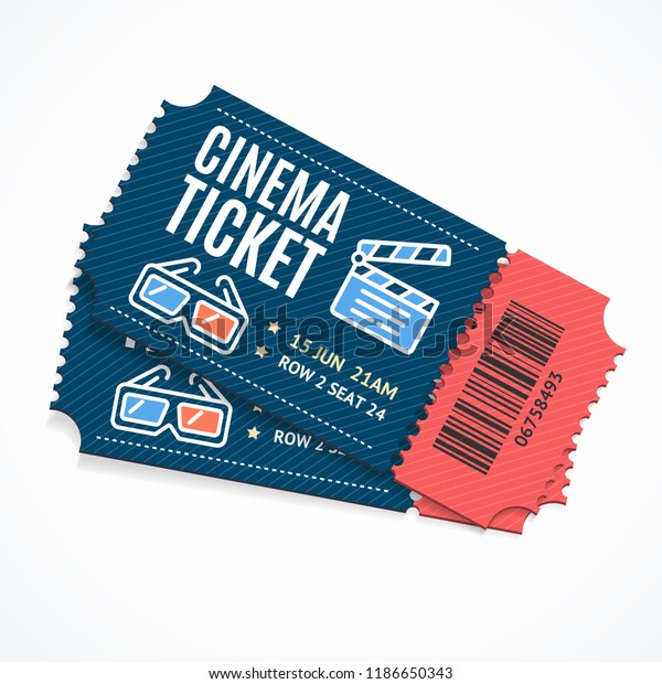 Cinema Movie Tickets\
Set with Elements Include of Glasses and and Clap Board. Vector\
illustration of Ticket