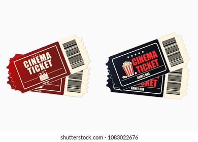 Cinema or movie tickets. Set of retro ticket to the cinema theatre. Vector.