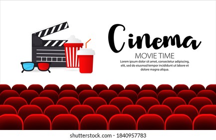 Cinema movie time banner. Vector on isolated white background. EPS 10.