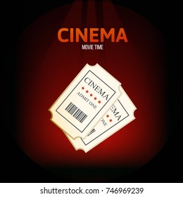 Cinema, movie time concept. Entertainment in your spare time, event. Two retro movie tickets on cinema. Vector illustration isolated.