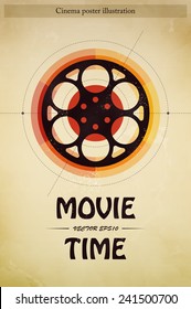 Cinema movie time entertainment industry poster with filmstrip vector illustration