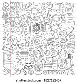 Cinema, movie. Vector film symbols and objects