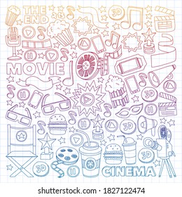 Cinema, movie. Vector film symbols and objects
