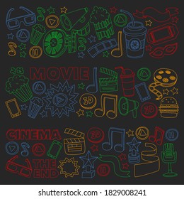 Cinema, movie. Vector film symbols and objects