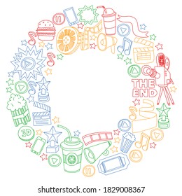 Cinema, movie. Vector film symbols and objects