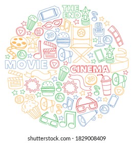 Cinema, movie. Vector film symbols and objects